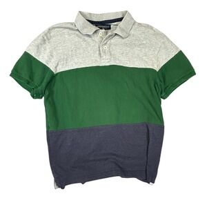 Aeropostale Mens Colorblock Polo Shirt Grey Green Navy Blue Pique Size Large